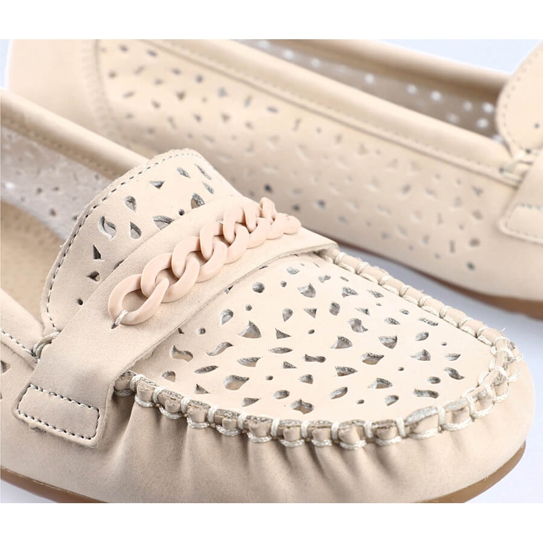 Mocassins femininos vazados confortáveis ​​Rieker 40068-60 bege 2