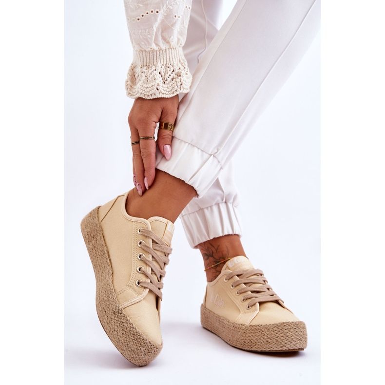 Tênis trançado da moda Lee Cooper LCW-23-31-1795L bege 2