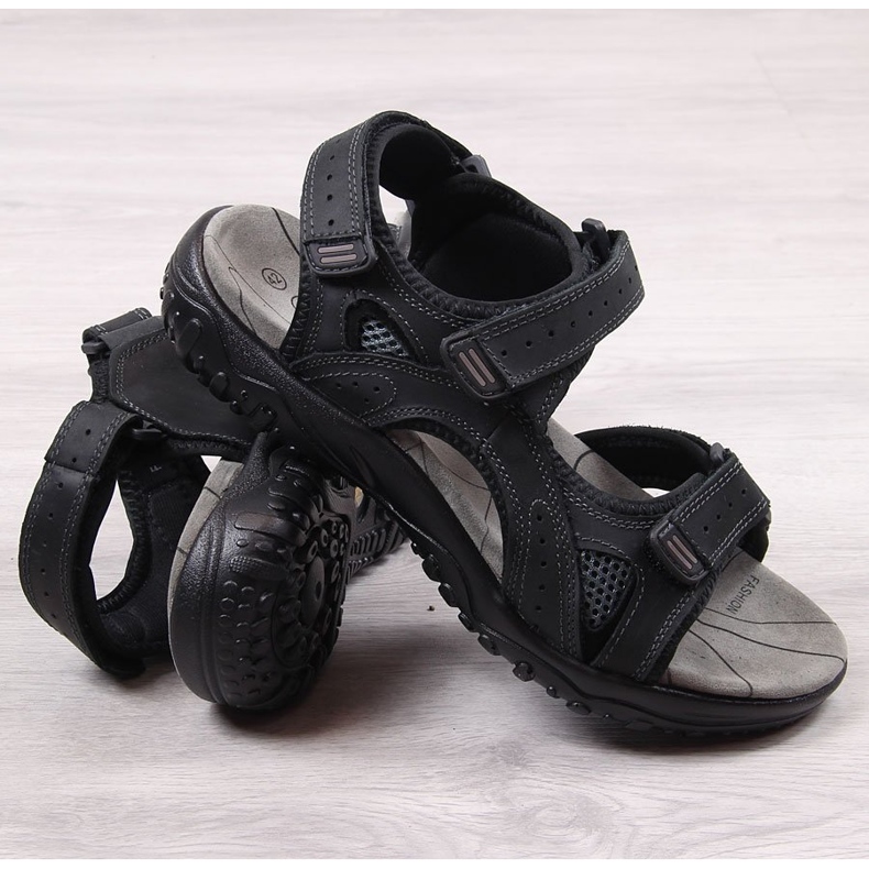 McKeylor 8654 sandálias masculinas de couro preto com velcro 1