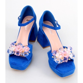 Sandália salto largo com pedras Mirella Blue azul 1