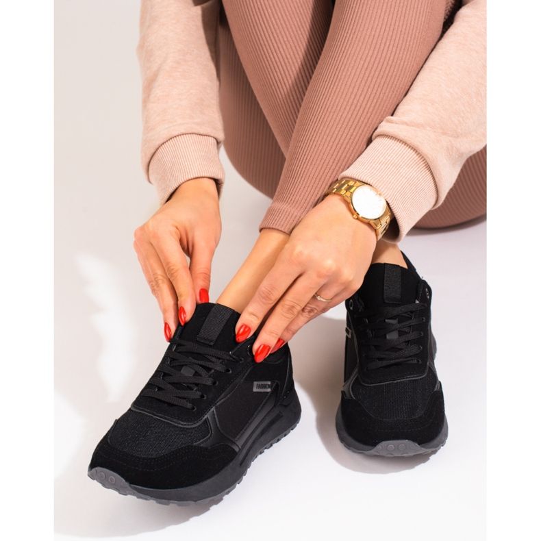 Sapatilhas de camurça pretas Shelovet de mulher preto 2