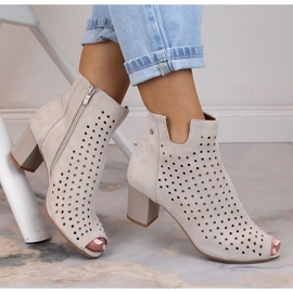 Botas peep toe de camurça primavera vazadas bege Jezzi ASA169-7 1