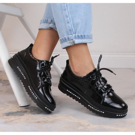 Sapato plataforma confortável couro laqueado preto S.Barski LR29592 1