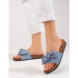 Chinelos de mulher às riscas branco azul Vinceza 1