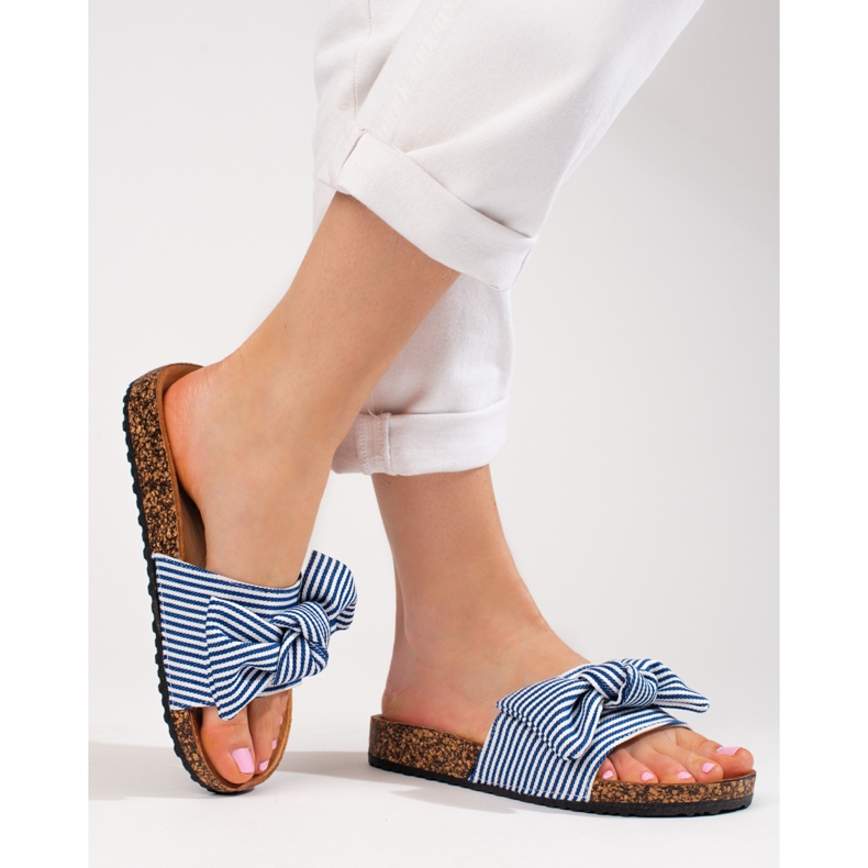 Chinelos de mulher às riscas branco azul Vinceza 2