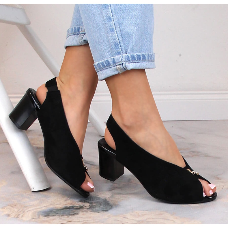 M. DASZYŃSKI Sandálias femininas de camurça preta M.Daszyński SA169-6 preto 1