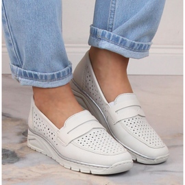 Sapatos de cunha em pele de mulher Rieker N3356-80 branco 1