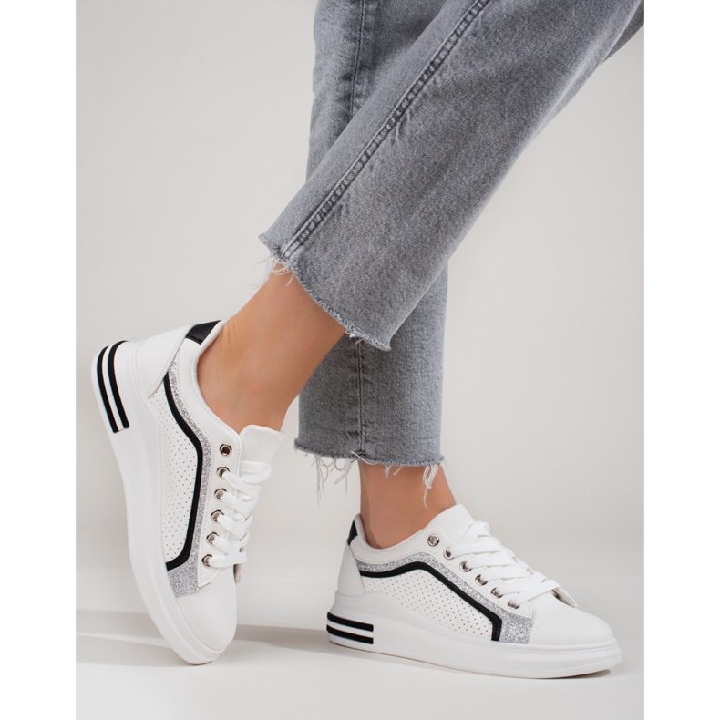 Sapatilhas Shelovet de mulher com plataforma alta branca branco 1