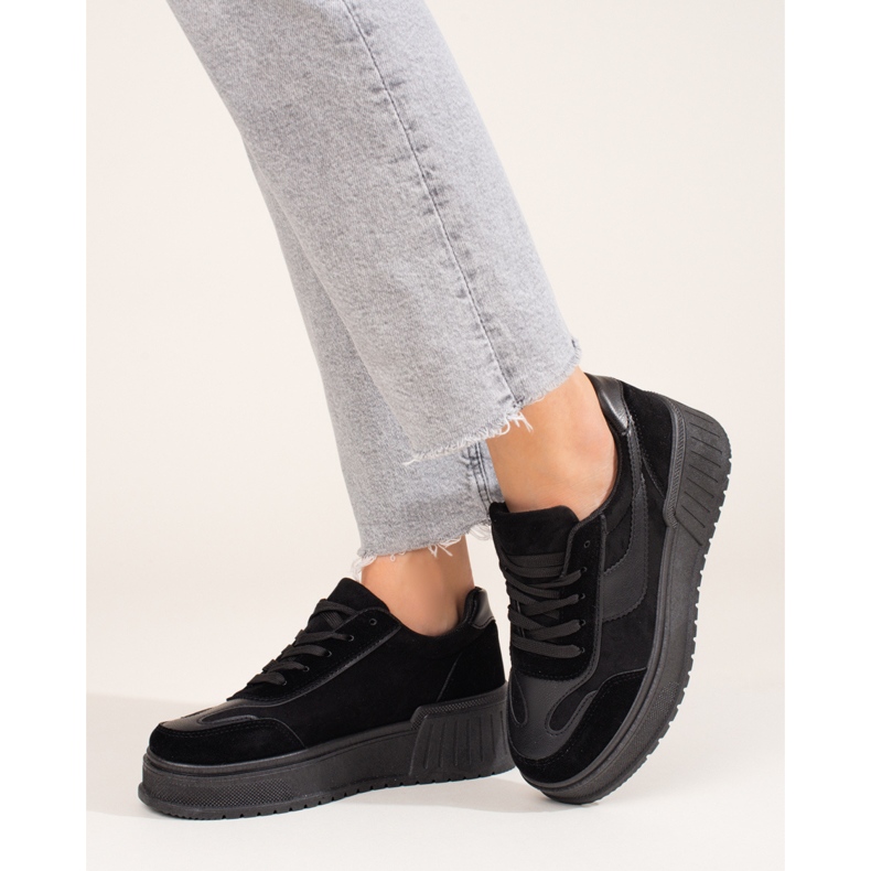 Botas plataforma de camurça de mulher pretas Shelovet preto 2