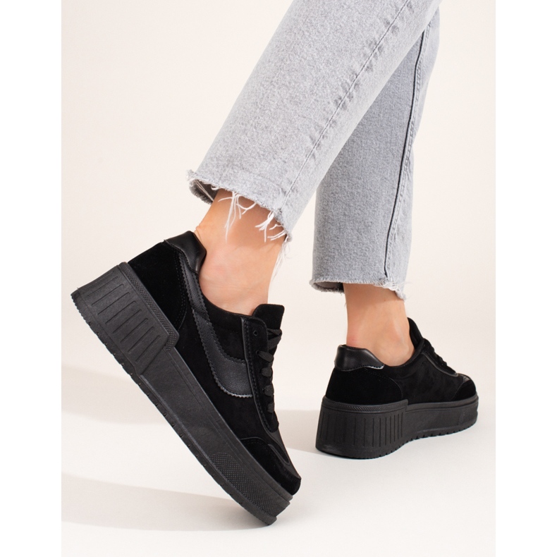 Botas plataforma de camurça de mulher pretas Shelovet preto 1