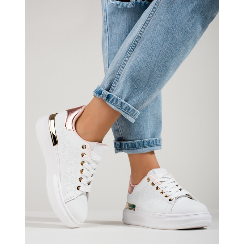 Sapatilhas Shelovet brancas de mulher com aplicação dourada branco 1