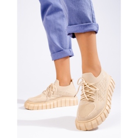 Sapatos desportivos de mulher em tecido Shelovet bege 2