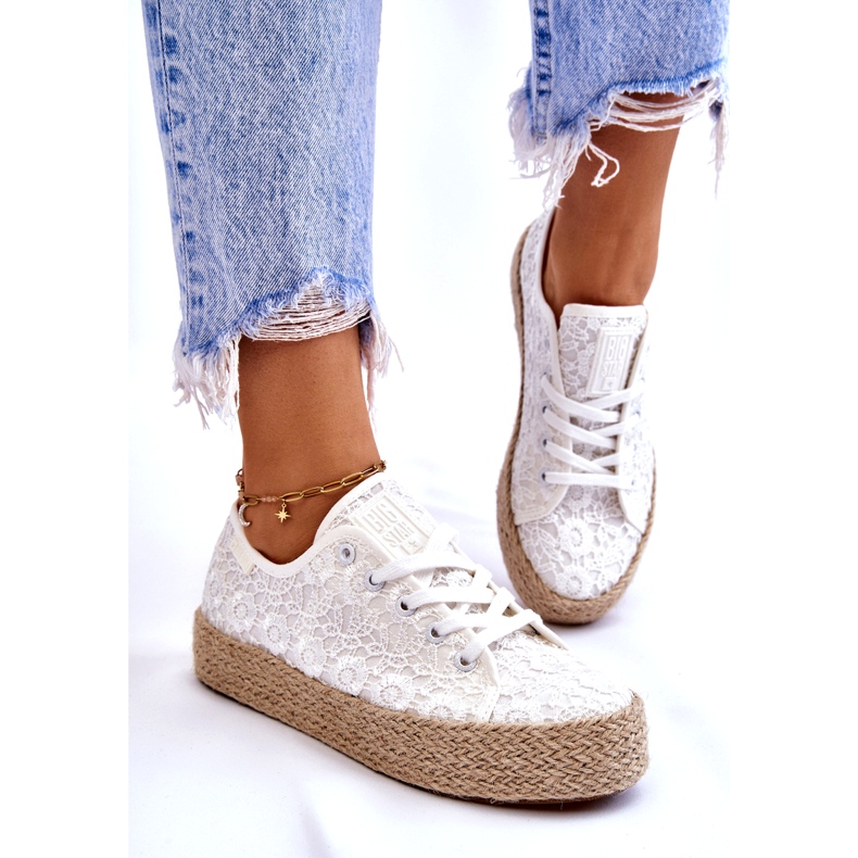Tênis feminino Big Star com plataforma trançada LL274199 branco 2
