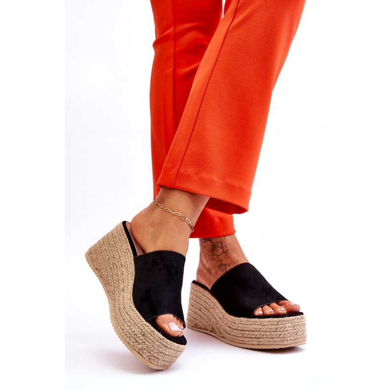 FS1 Chinelos femininos de cunha e plataforma pretos Ysabel 3