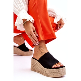 FS1 Chinelos femininos de cunha e plataforma pretos Ysabel 5