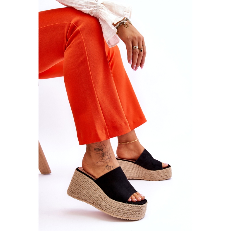 FS1 Chinelos femininos de cunha e plataforma pretos Ysabel 6