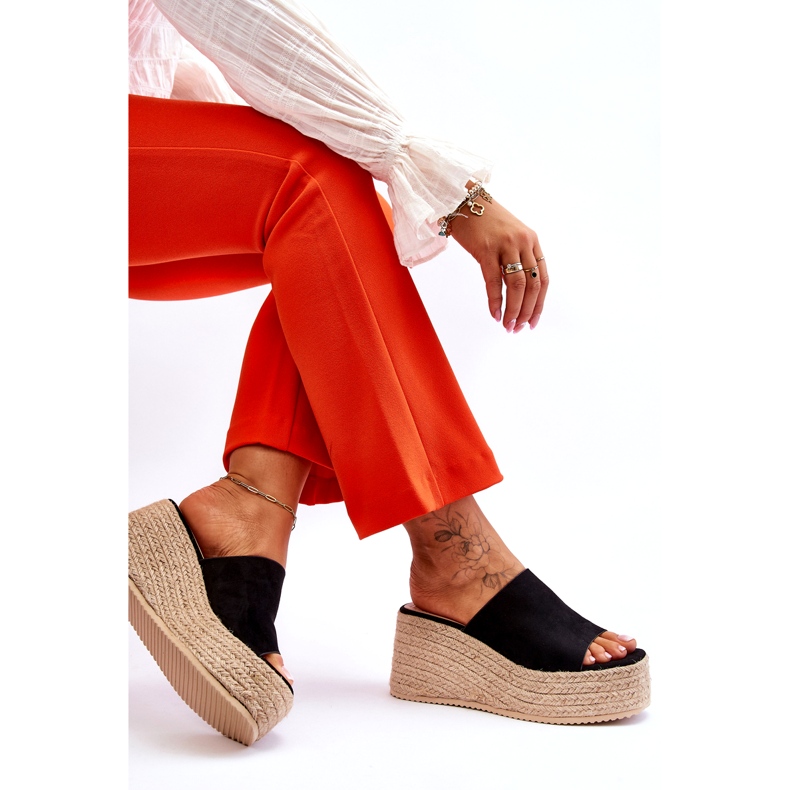 FS1 Chinelos femininos de cunha e plataforma pretos Ysabel 7