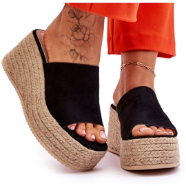 FS1 Chinelos femininos de cunha e plataforma pretos Ysabel 8