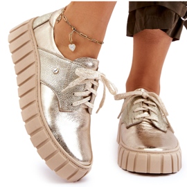 Lemar Sapatos com plataforma de couro dourado 4