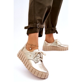 Lemar Sapatos com plataforma de couro dourado 1