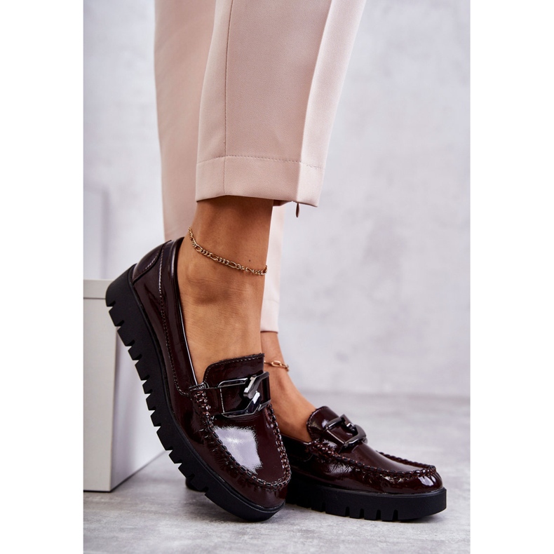 Sergio Leone Mocassins lacados na plataforma Burgundy Kjersti vermelho 3