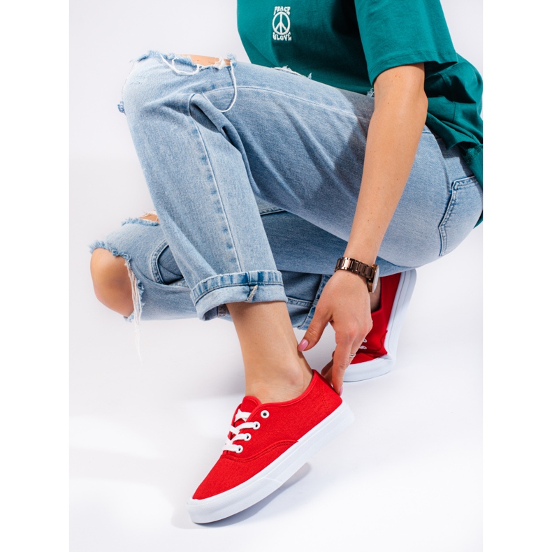 Sneakers clássicas com atacadores para mulher Shelovet vermelho 1 Sneakers clássicas com atacadores para mulher Shelovet vermelho 1
