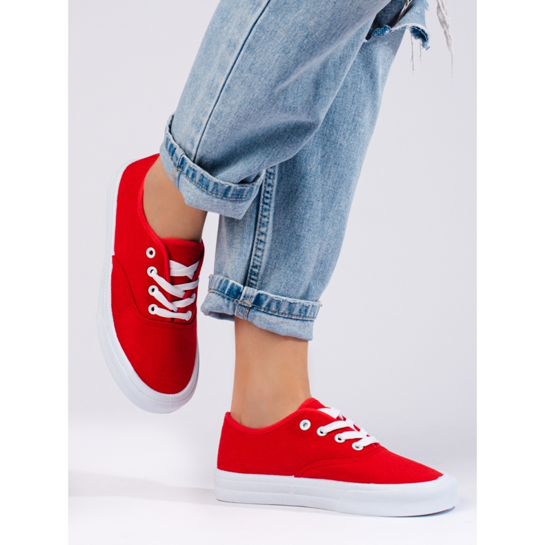 Sneakers clássicas com atacadores para mulher Shelovet vermelho 2 Sneakers clássicas com atacadores para mulher Shelovet vermelho 2