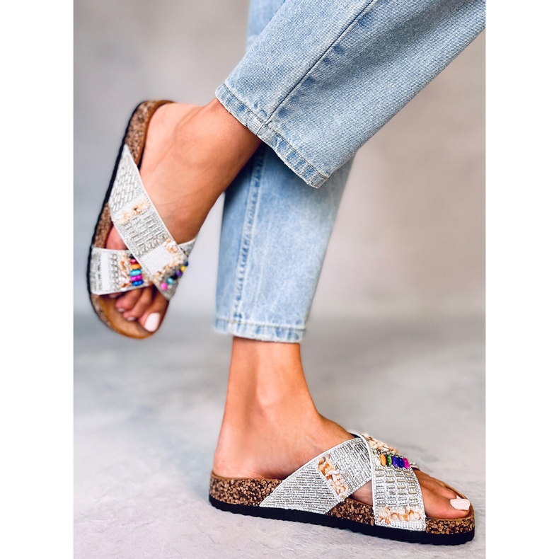 BM Rezai Slides de cortiça com contas brancas branco 1