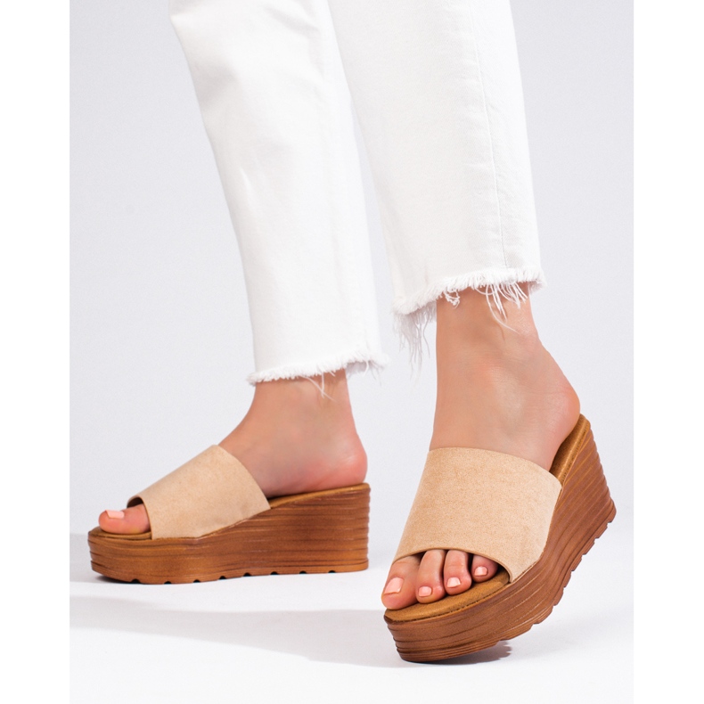 Chinelos de camurça bege Shelovet de mulher 2