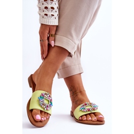 Chinelos femininos da moda com decoração Halsey verde 2