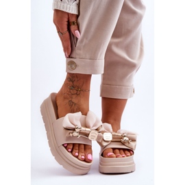 PE1 Chinelos Com Laço E Decorativo Teddy Beige Suzy bege 1