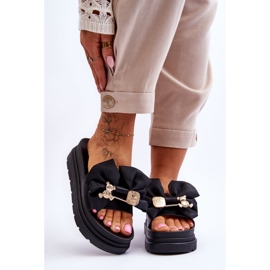 PE1 Chinelos com laço e ursinho de pelúcia decorativo preto Suzy 2