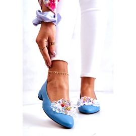 Alberto Violli Bailarinas de couro feminino com decoração azul 1