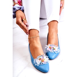 Alberto Violli Bailarinas de couro feminino com decoração azul 5