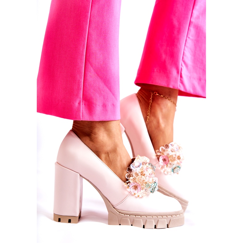 PA2 Bombas elegantes com ornamento liso rosa claro Caterine 2