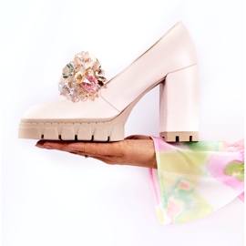 PA2 Bombas elegantes com ornamento liso rosa claro Caterine 4