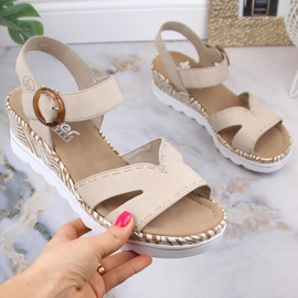 Sandálias de cunha femininas confortáveis ​​bege Rieker 67173-60 1