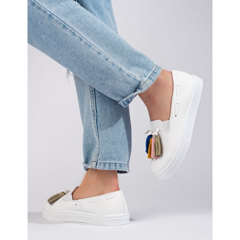 Slip-on de camurça branca Shelovet com franjas branco 2