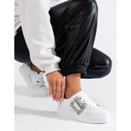 Sapatilhas de mulher brancas com aplicação Shelovet prateada branco 1 Sapatilhas de mulher brancas com aplicação Shelovet prateada branco 1