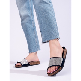 Chinelos Shelovet em cortiça azul marinho com zircões 1