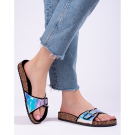 Sliders pretos holográficos de cortiça Shelovet 1