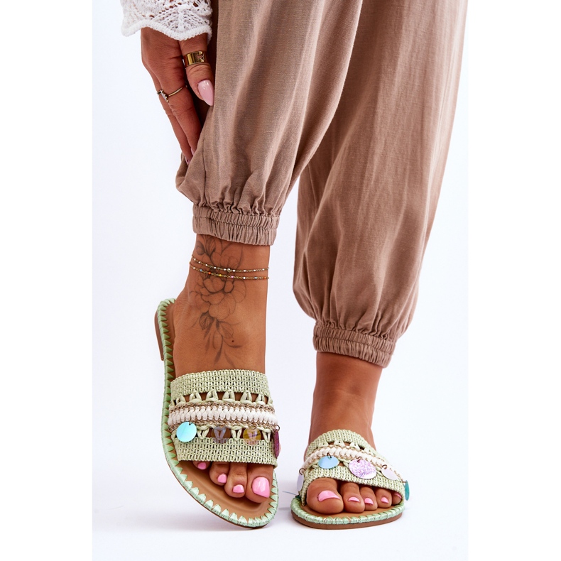 PS1 Chinelos femininos trançados com enfeites verde Millano 1