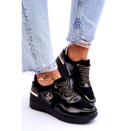 S.Barski Sapatos esportivos femininos de couro com salto preto Rebeca 5