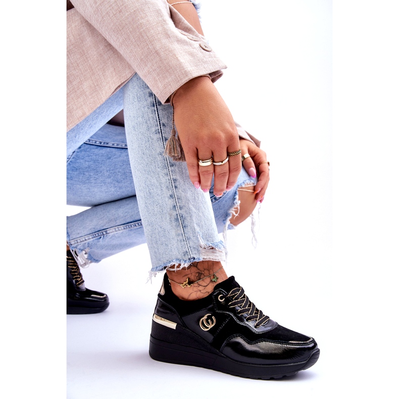 S.Barski Sapatos esportivos femininos de couro com salto preto Rebeca 6