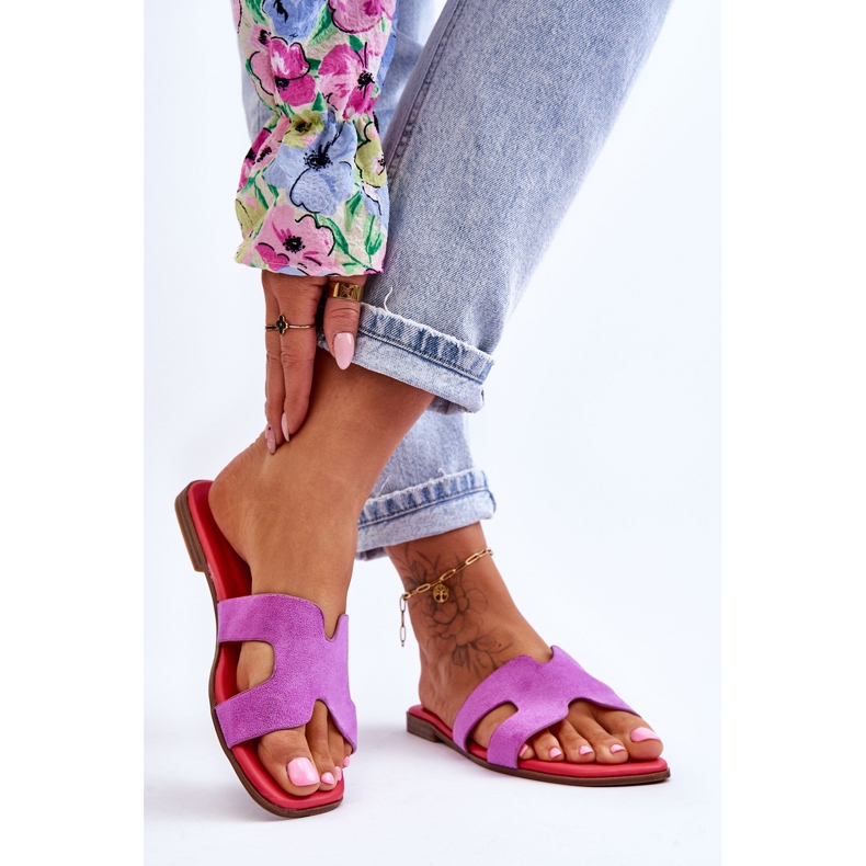 PS1 Chinelos femininos clássicos de camurça roxo Evana tolet 2