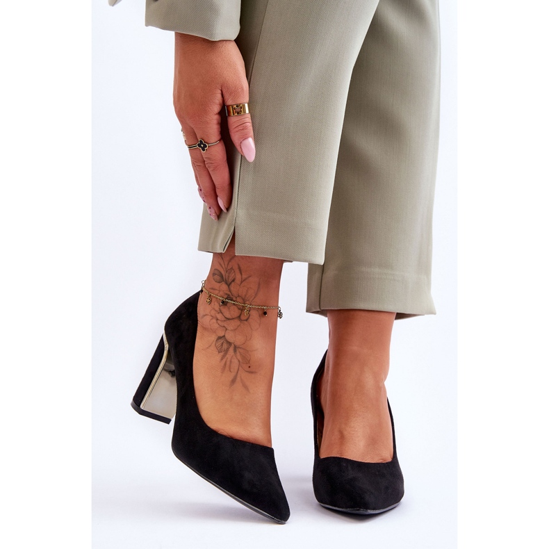 Sapatos de salto de camurça clássicos pretos Elizabeth 1