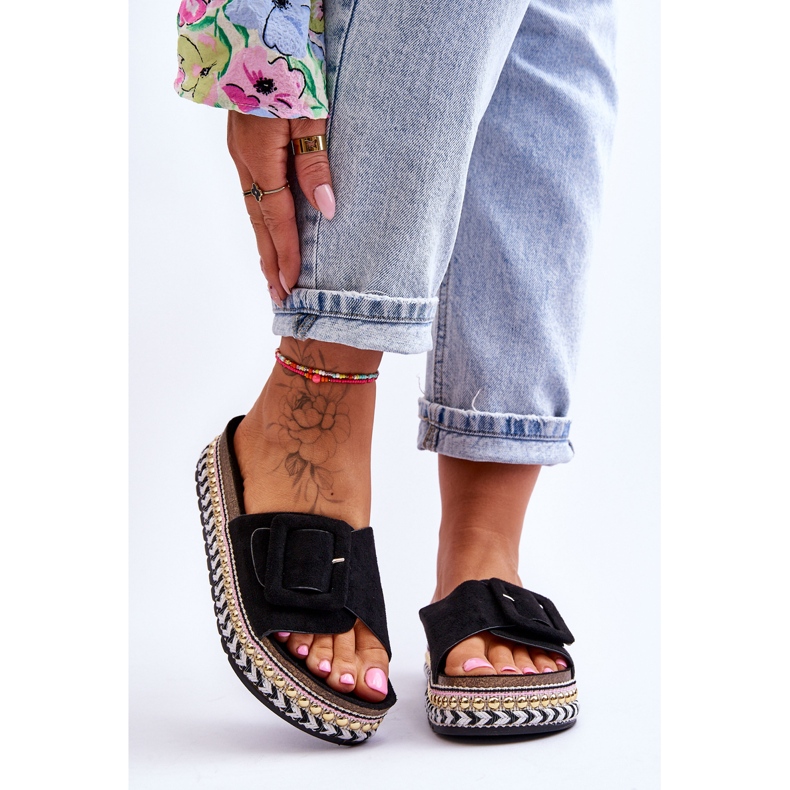 PS1 Sandálias femininas em uma plataforma decorada preta Joyce preto 1