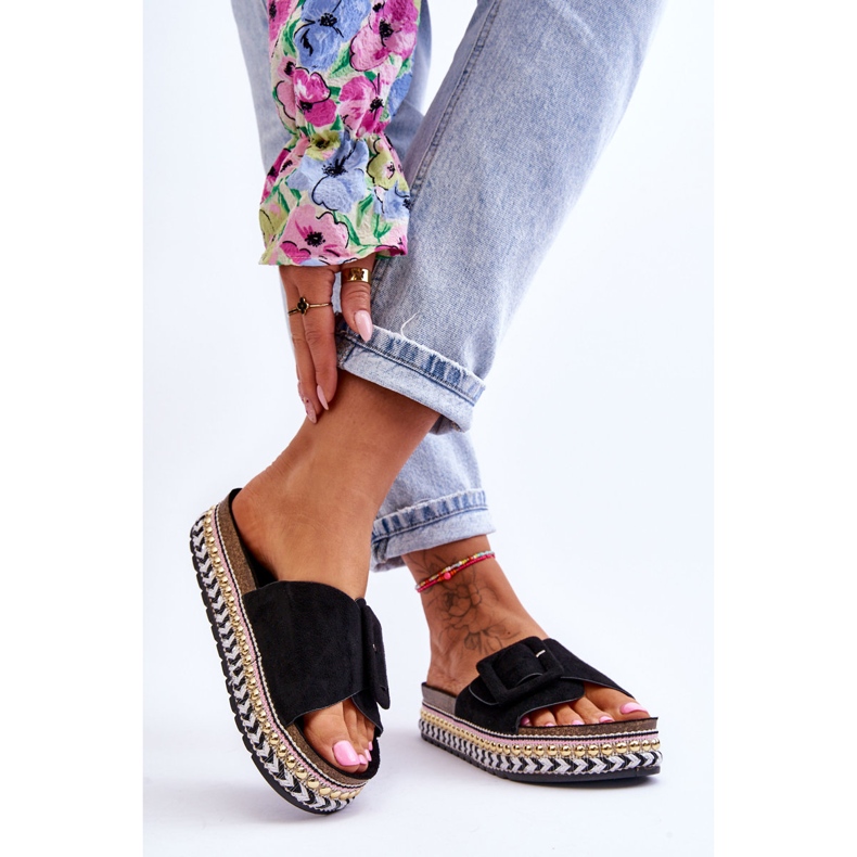 PS1 Sandálias femininas em uma plataforma decorada preta Joyce preto 2