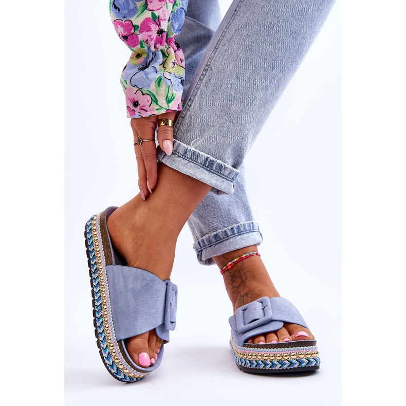 PS1 Chinelos femininos com plataforma azul Joyce enfeitados 2