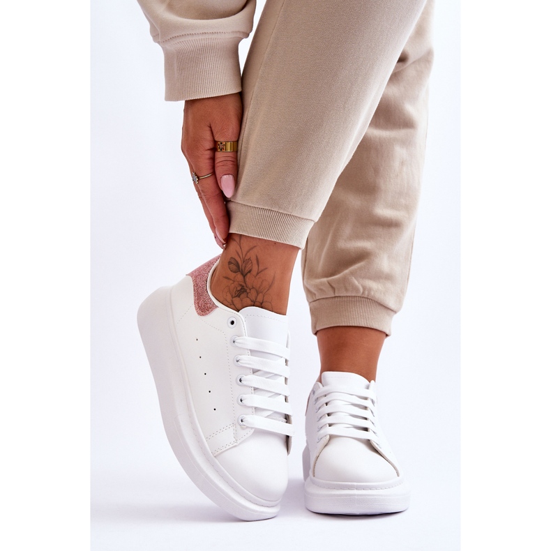 Sapatos esportivos femininos com plataforma branco-rosa brilhante Eliso 1